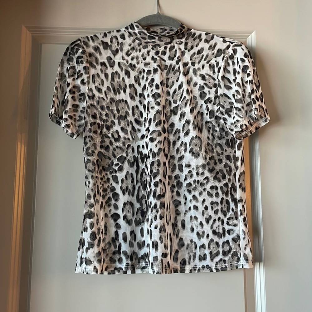 sheer cheetah print mock neck top